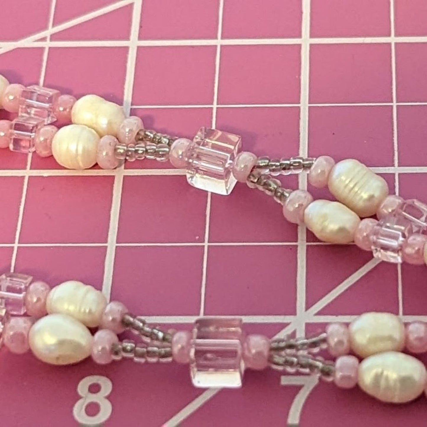 Pink Quartz, Potato Pearls, and Glass Bead Tassel Necklace