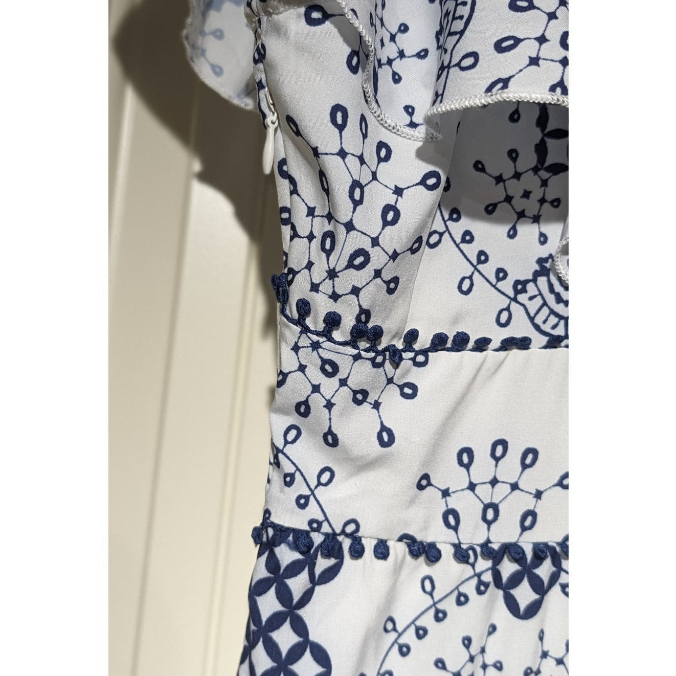 NWT Made with Love Navy/White Flutter Sleeve Tiered Maxi Dress Womens Sz L