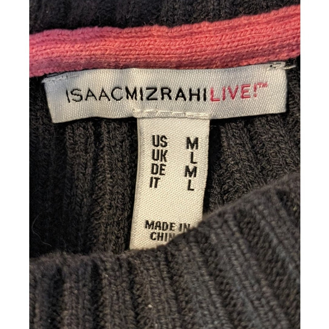 Isaac Mizrahi Live Black Round Yoke Notched Hem Sweater Womens Sz M