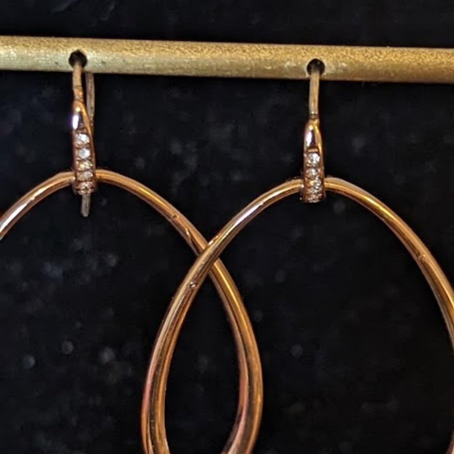 Teardrop Hoops with Rhinestone French Wire Earrings