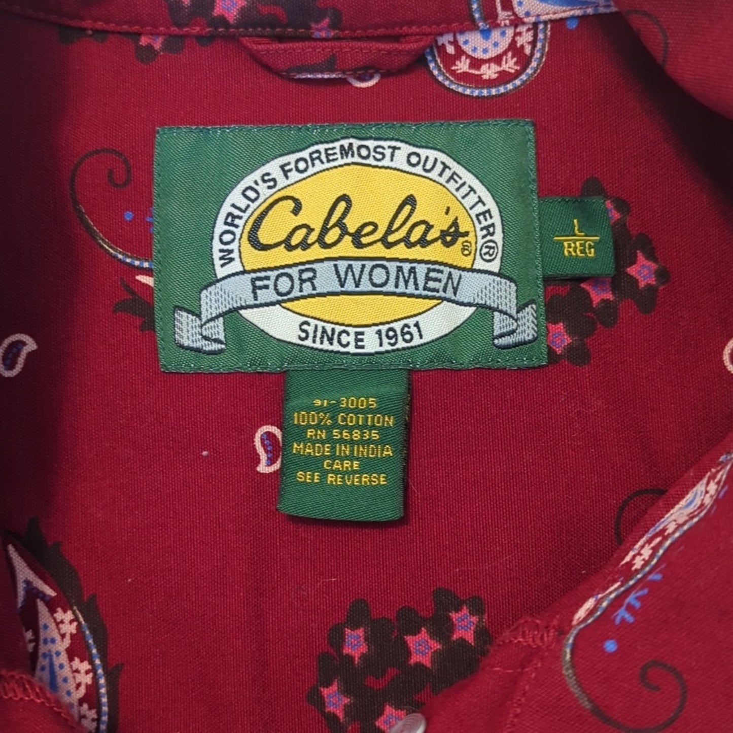 Cabela's for Women Ruby Red Floral Paisley Silver Button Jean Jacket Women's L