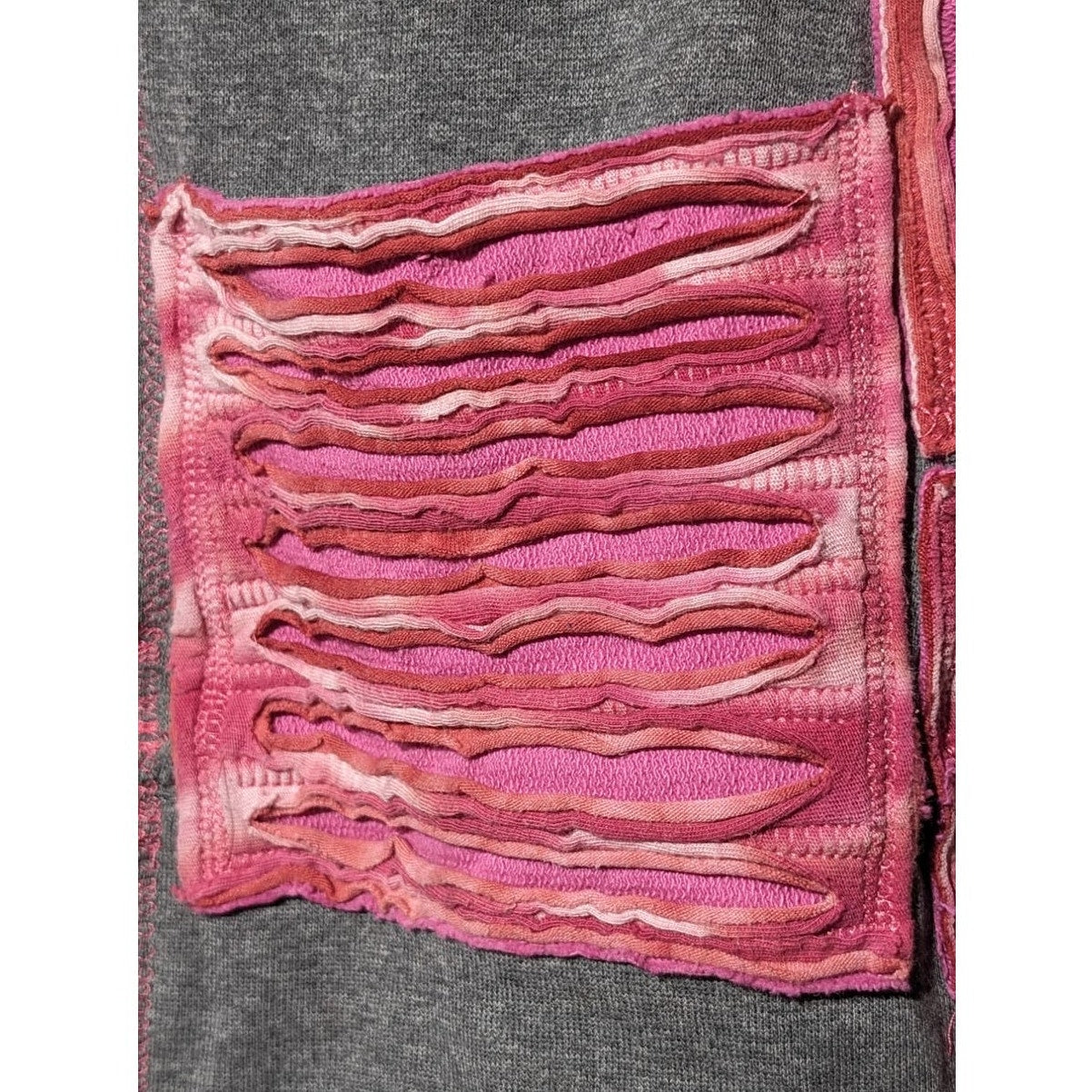 Hippie Boho Shredded Zip Up Gray and Pink Hoodie Womens Sz XS
