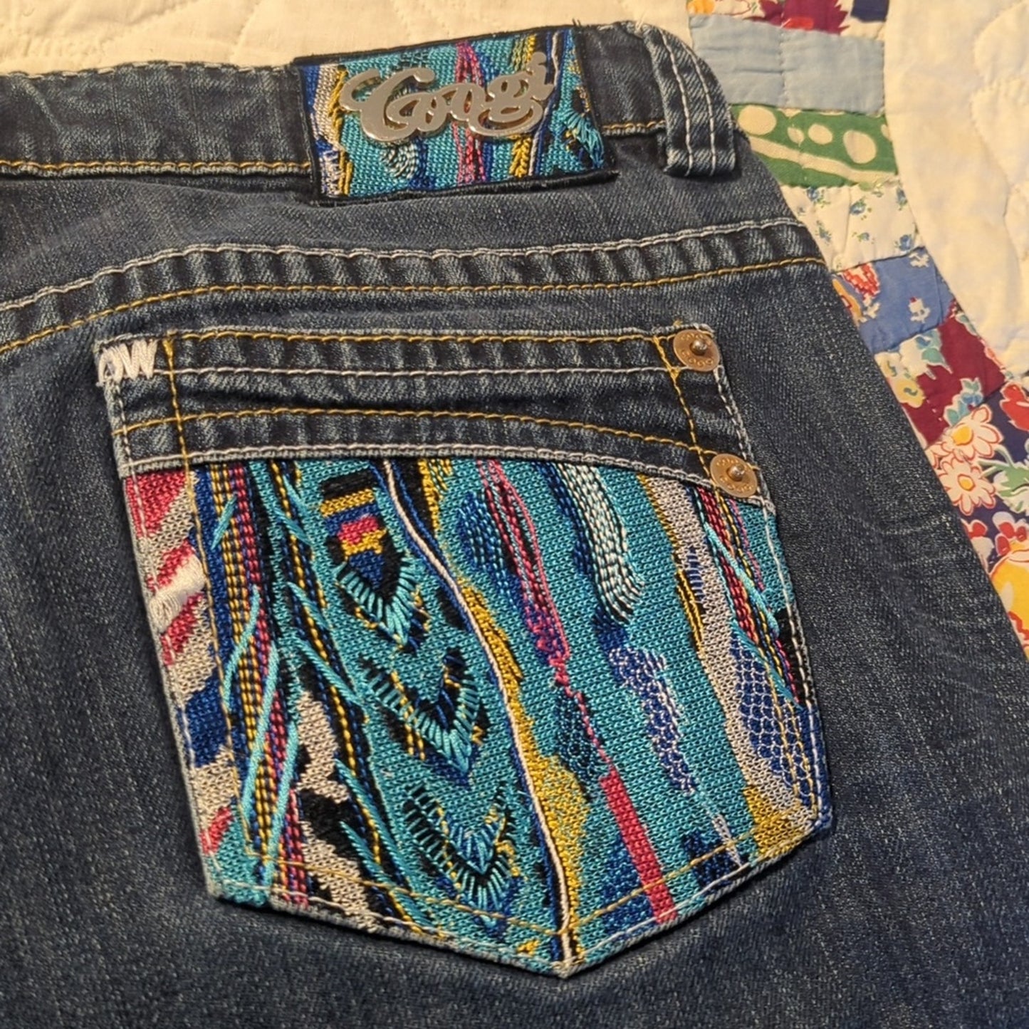 Coogi Y2K Blue Denim Embroidered Pocket Jeans Women's Size 16