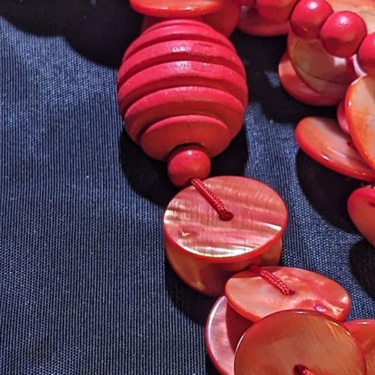 Vintage Orange Shell & Wooden Bead Necklace