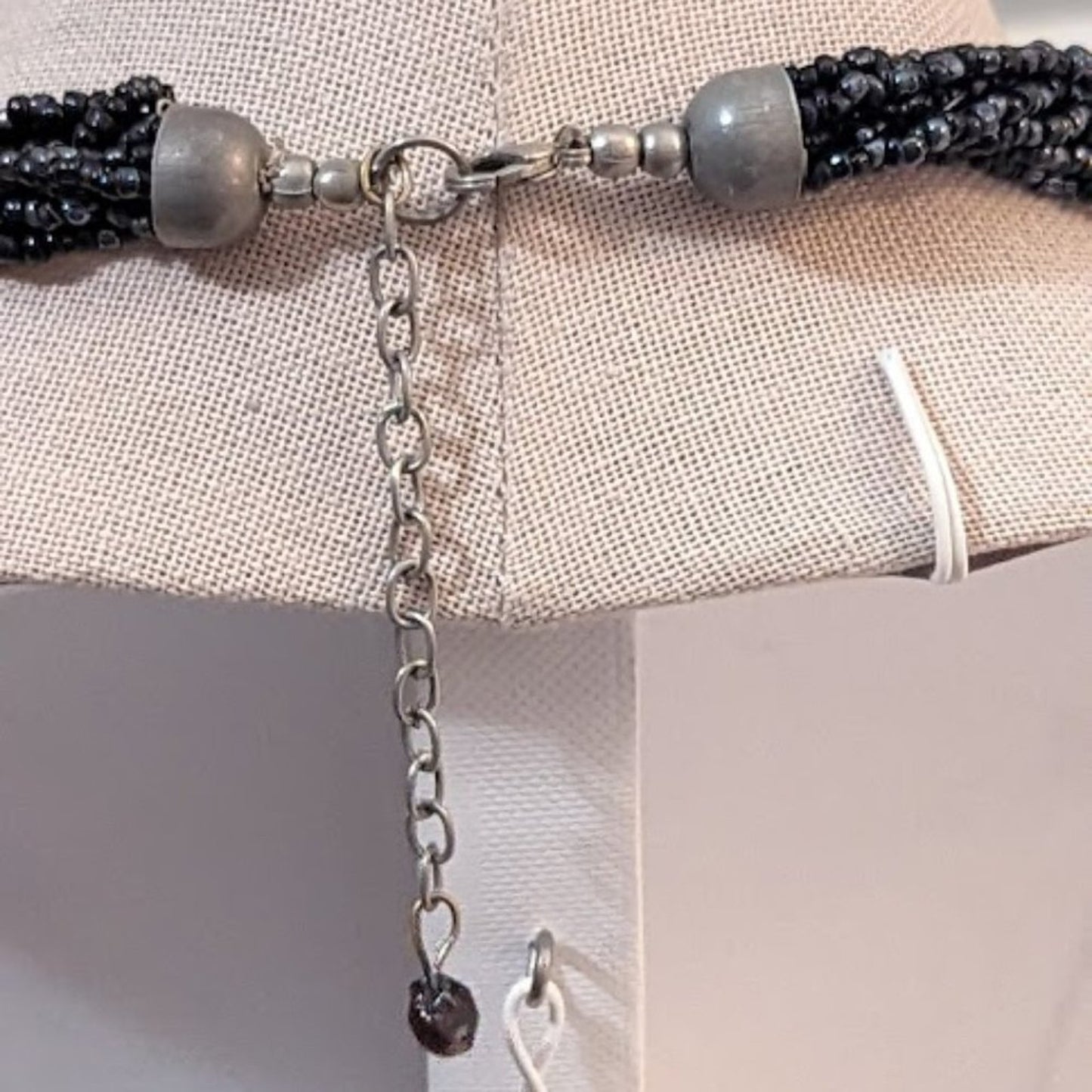 Chunky Black Glass Multi-Strand Seed Bead and Teardrop Bead Necklace