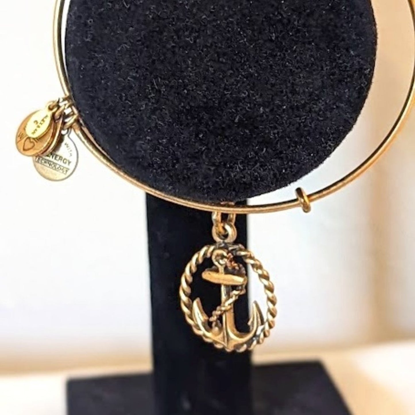 Alex and Ani Anchor Charm Gold Tone Adjustable Slide Bangle Bracelet