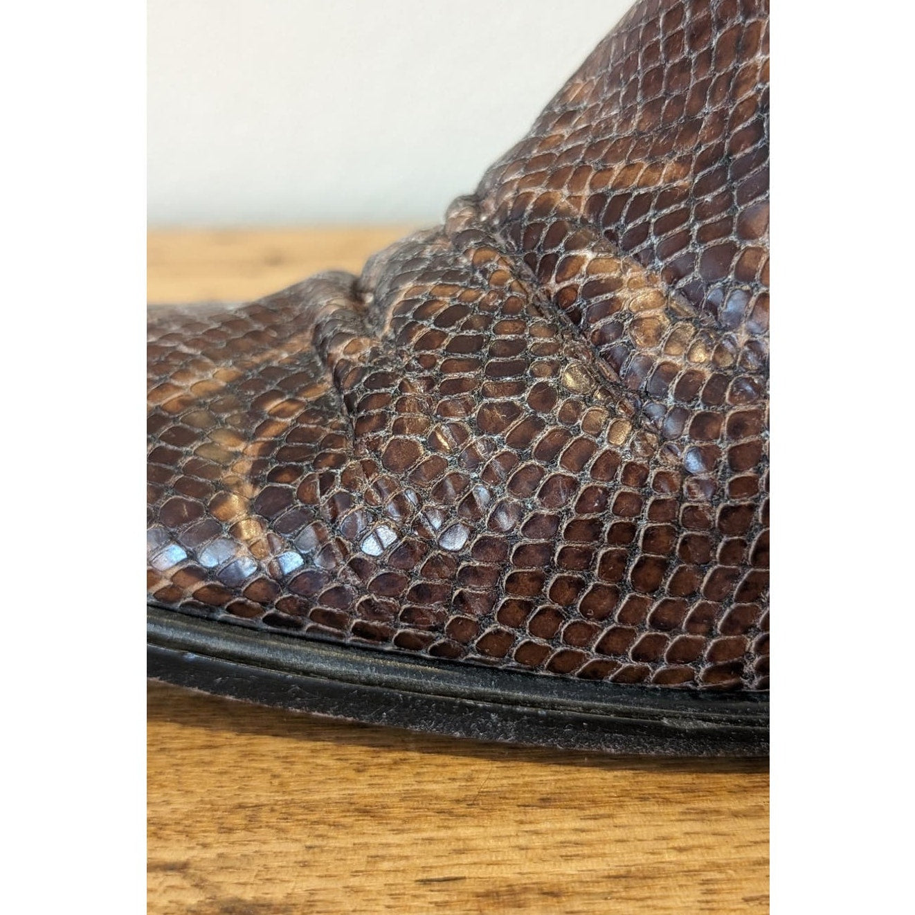 Via Spiga Snakeskin Print Brown Leather Zip Ankle Boots Square Toe Italy Sz 7.5M
