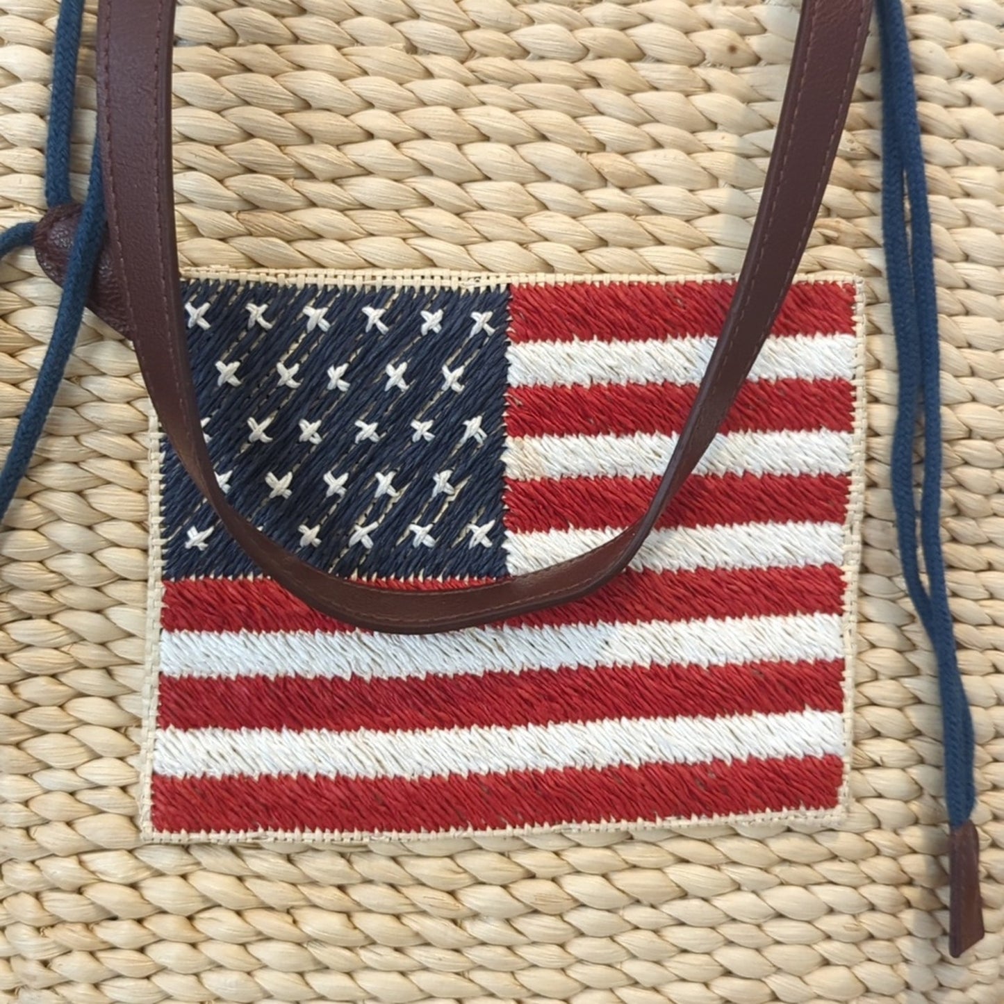 Americana Straw Bag Tote With Draw String Chambray Liner