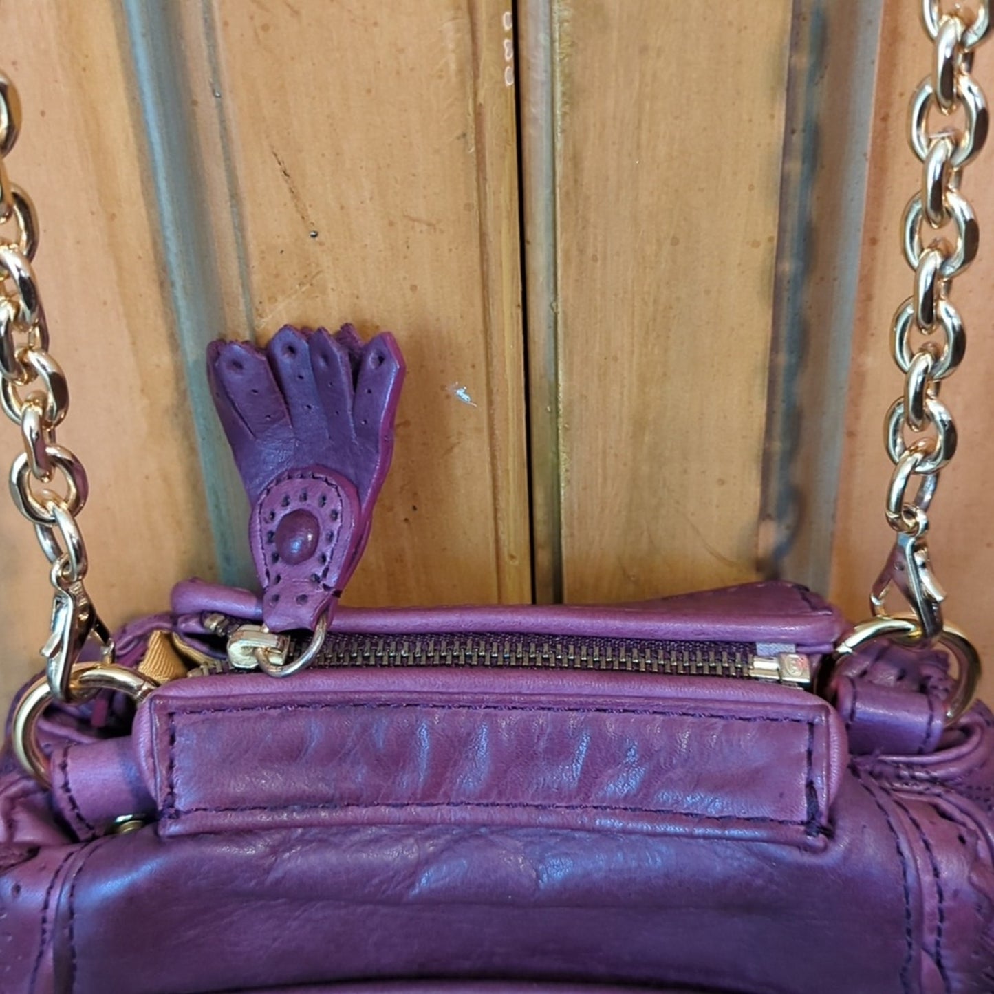 Juicy Couture Purple 100% Leather Mini Gold Chain Crossbody Bag