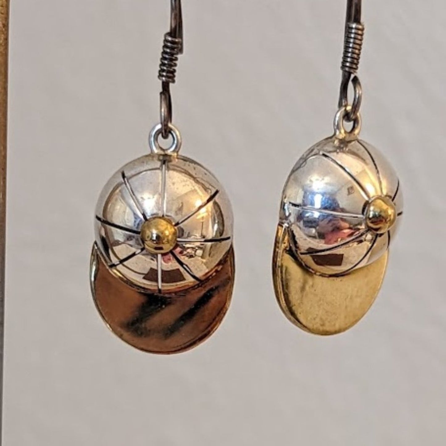 Two Tone Metal Dangling Baseball/Jockey Cap Earrings