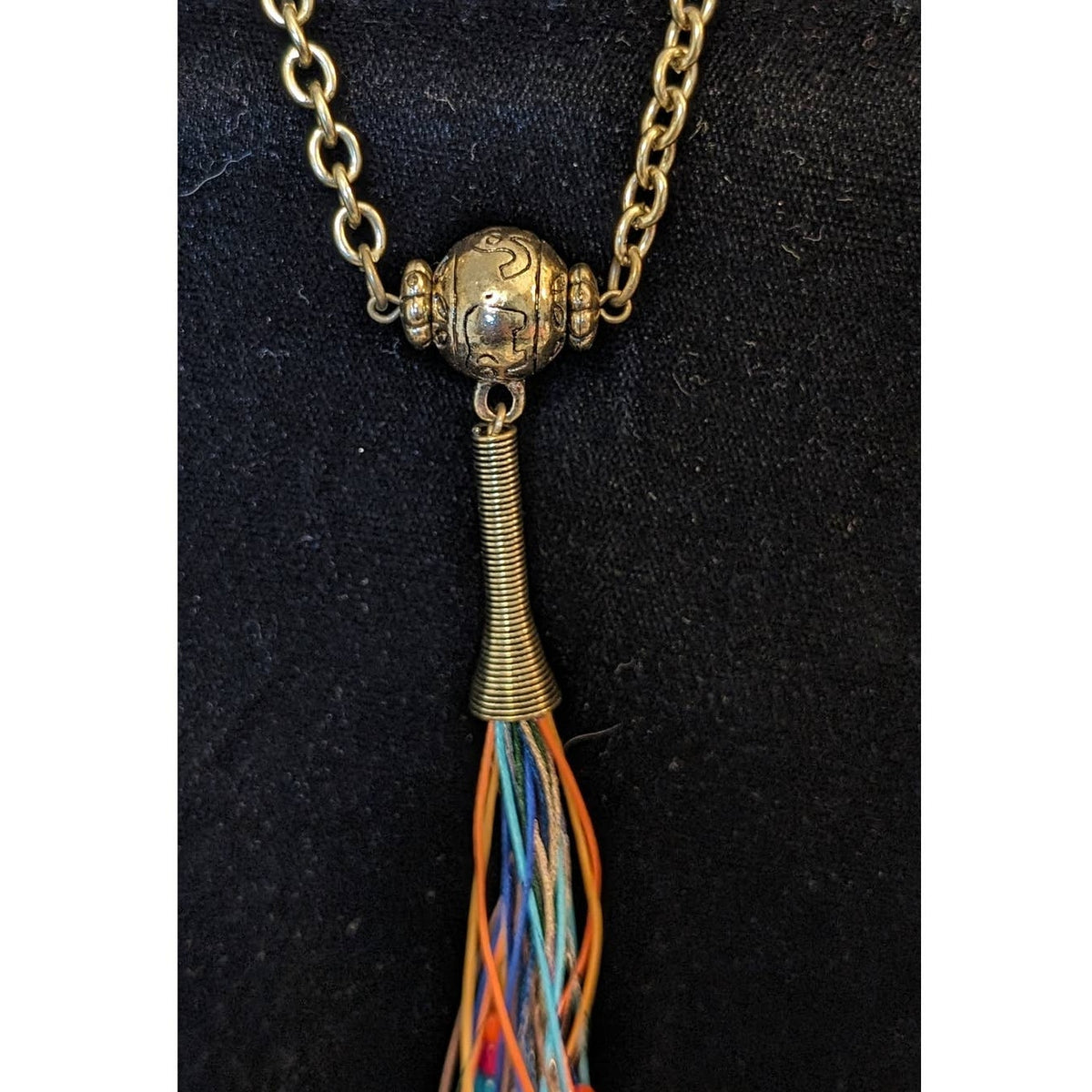 Gold Tone Beaded Multi-Color Tassel 30" Chain Necklace