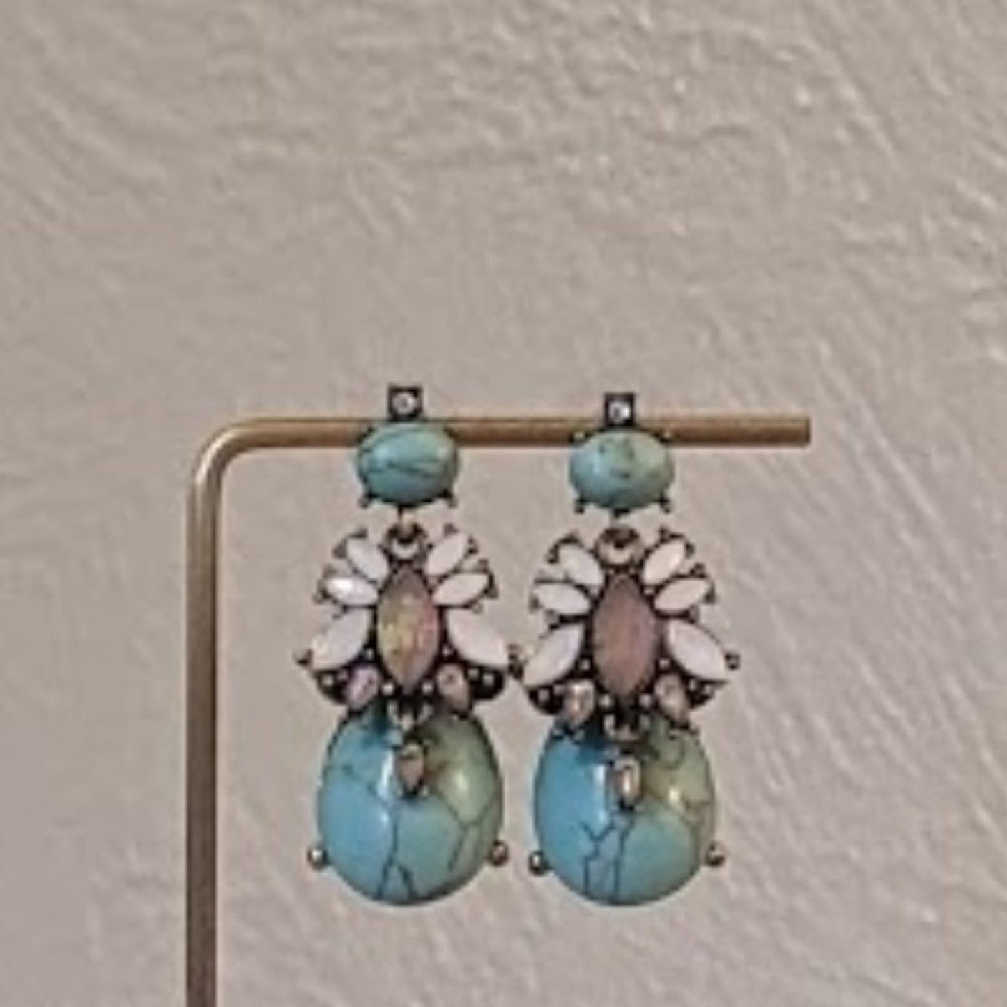 Chunky Turquoise Dyed Howlite and Crystal Statement Post Earrings