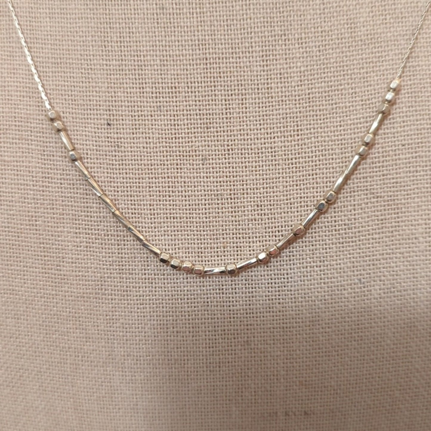 Vintage Sterling Silver Delicate Cable Chain W/ Silver Beads 15" W/ 2" Extender