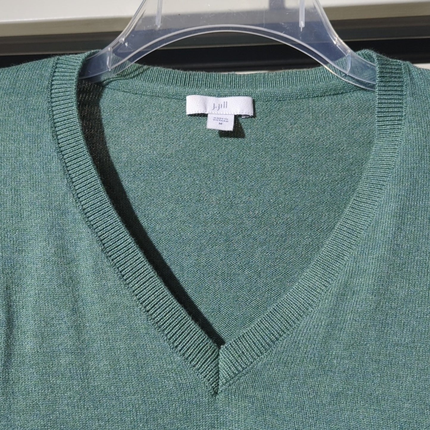 J.Jill Green V-Neck Ribbed Drop Sleeve Rolled Hem Oversized Sweater Women's Sz M