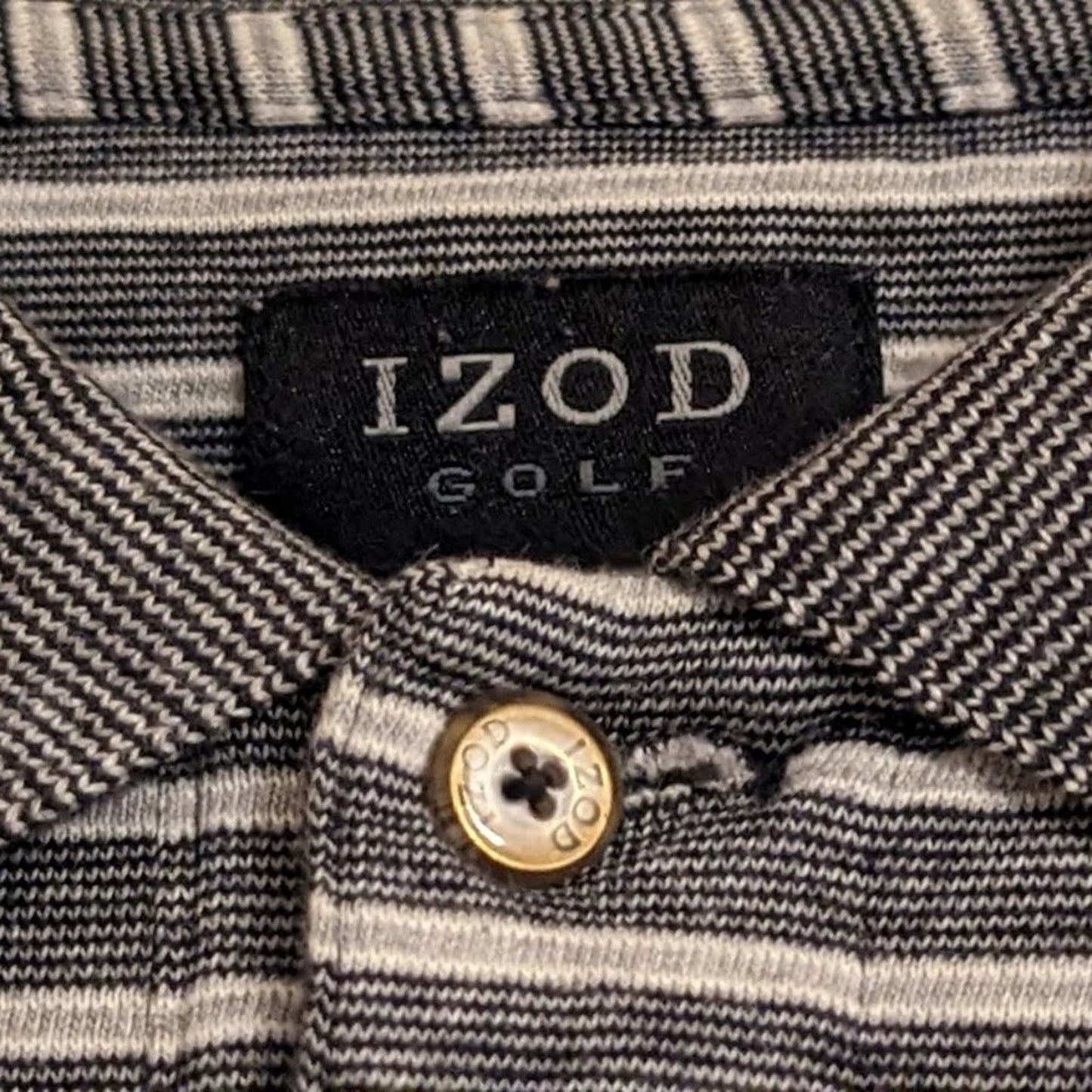 IZOD Men's Size L 100% Cotton Black and Gray Striped Golf Polo Shirt