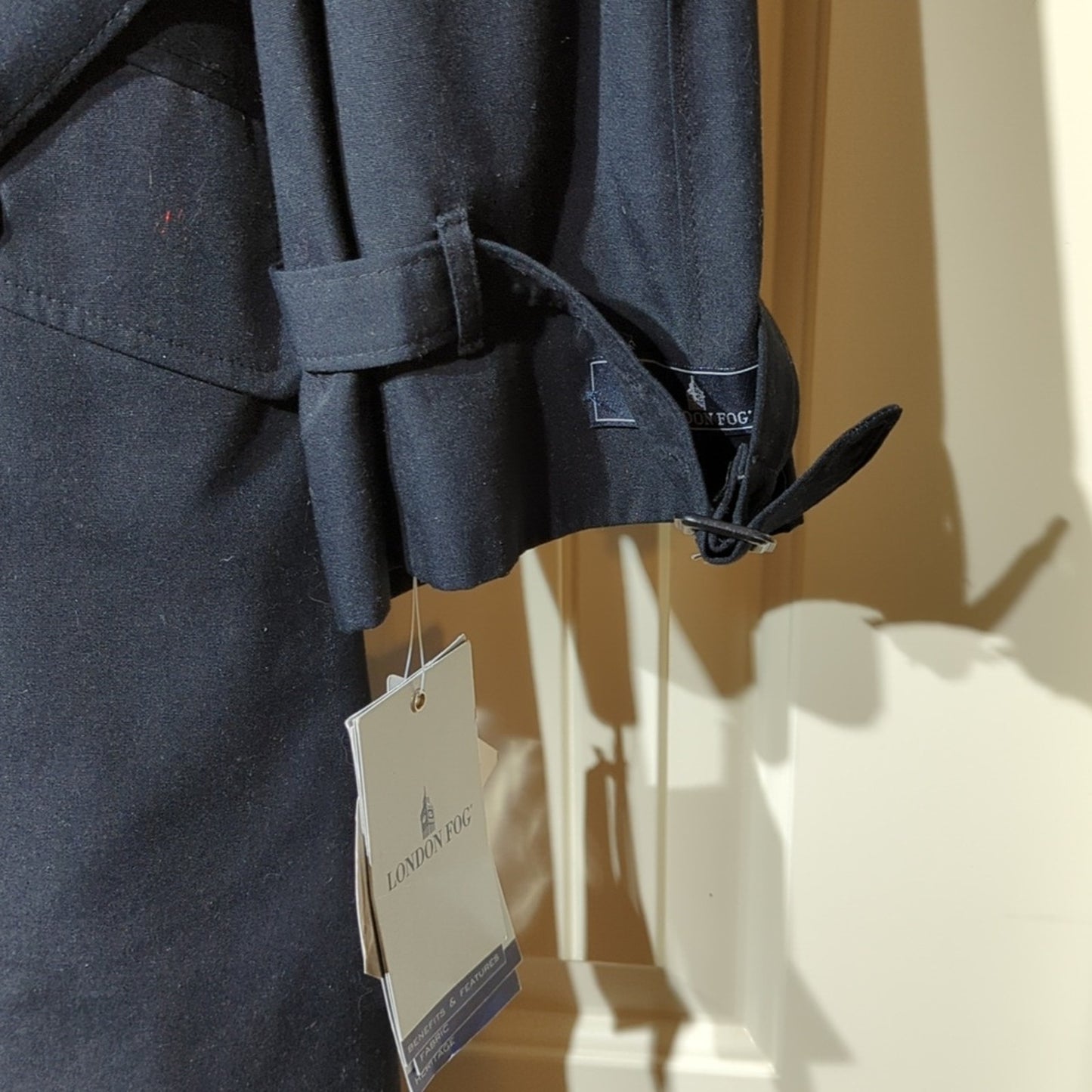 London Fog Black Belted Button Front Men's Size 42 Short Trench Coat NWT