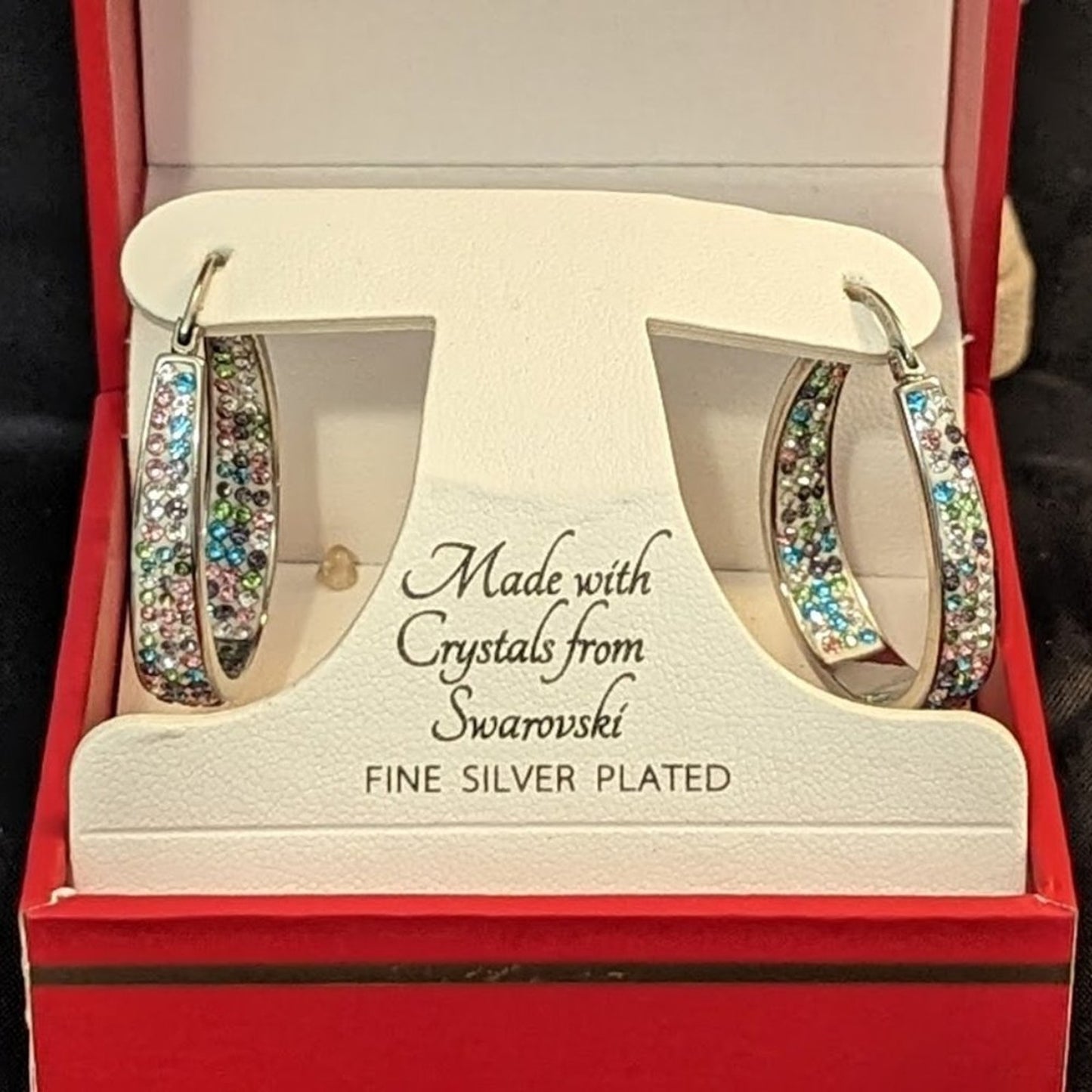 Sophia James New York Fine Silver-plated Swarovski oblong in and out hoops