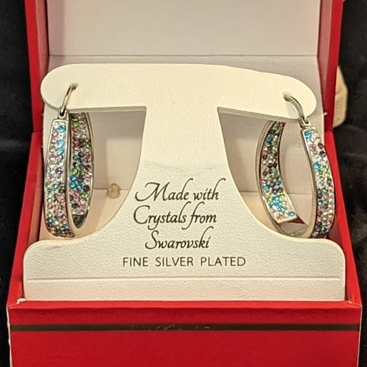 Sophia James New York Fine Silver-plated Swarovski oblong in and out hoops