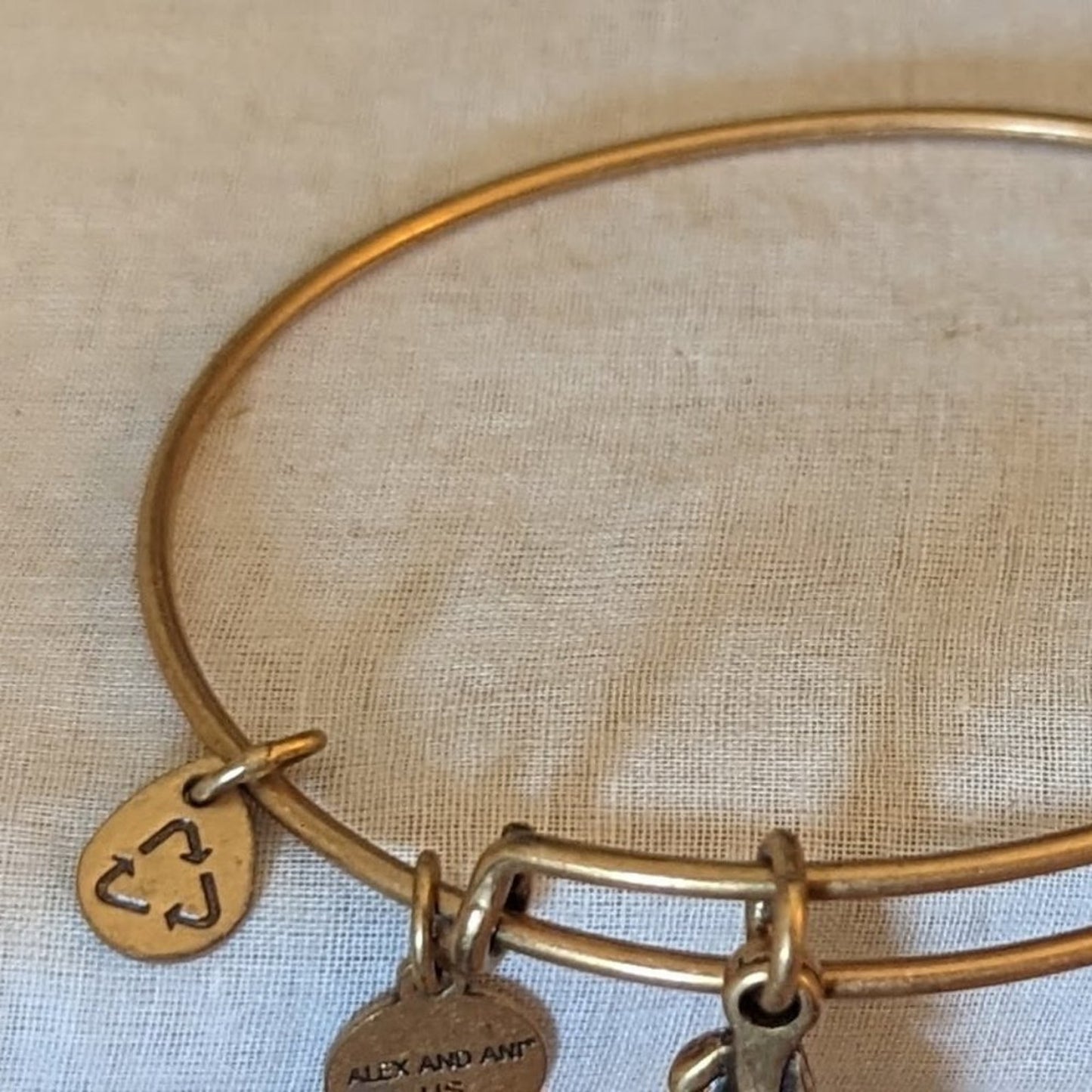 Alex and Ani Feather Charm Gold Tone Adjustable Slide Bangle Bracelet