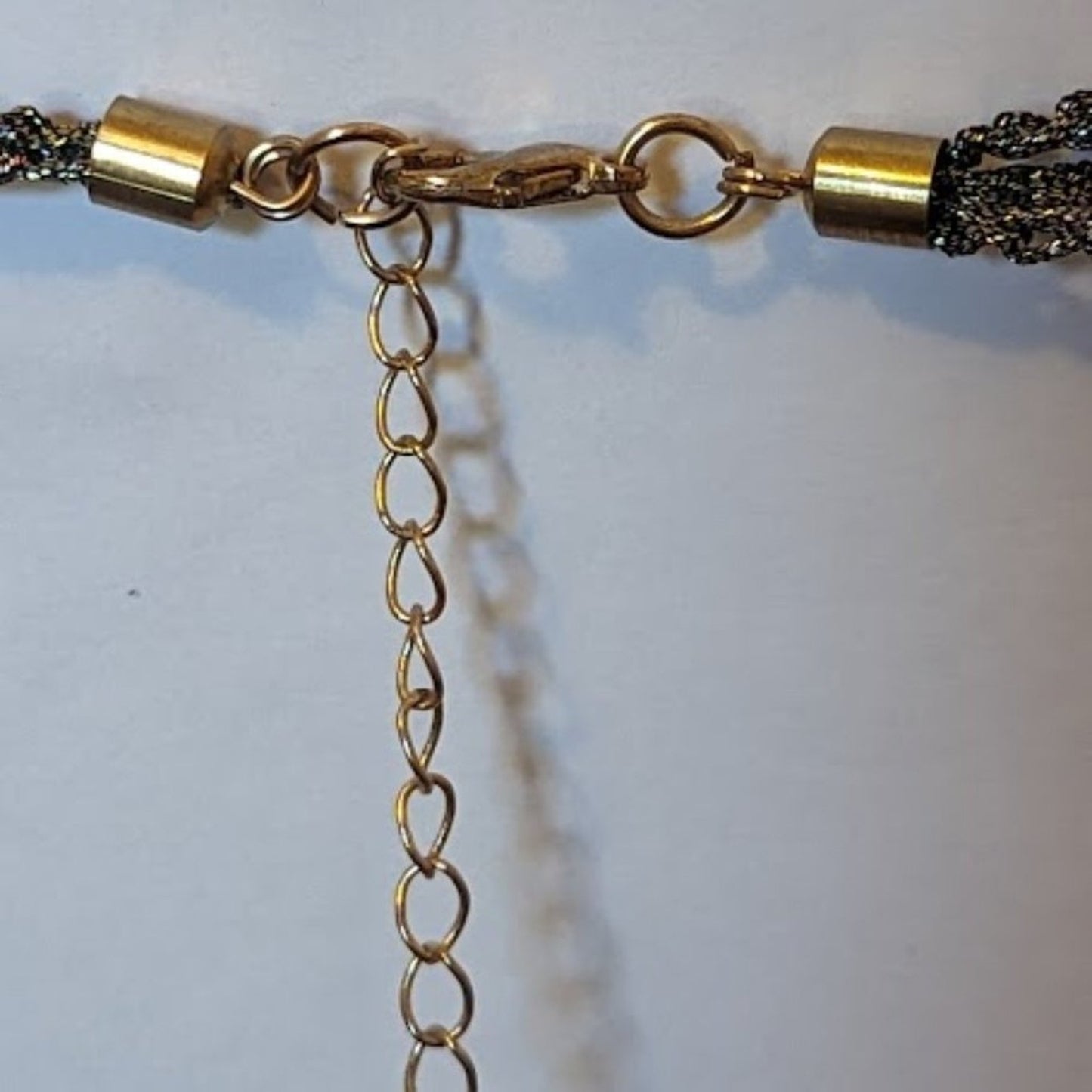 Black or Navy AB Coated Glass Crystal Faceted Beads Woven on a Metallic Chain