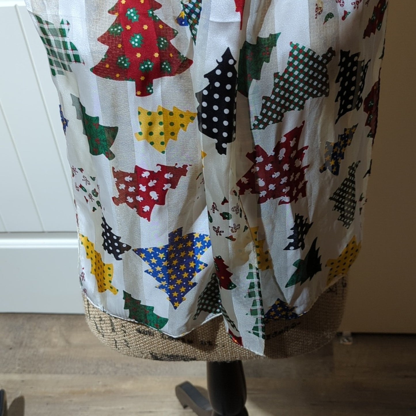 Christmas Holiday Patchwork Tree Design White 52" Long 10" Wide Rectangle Scarf