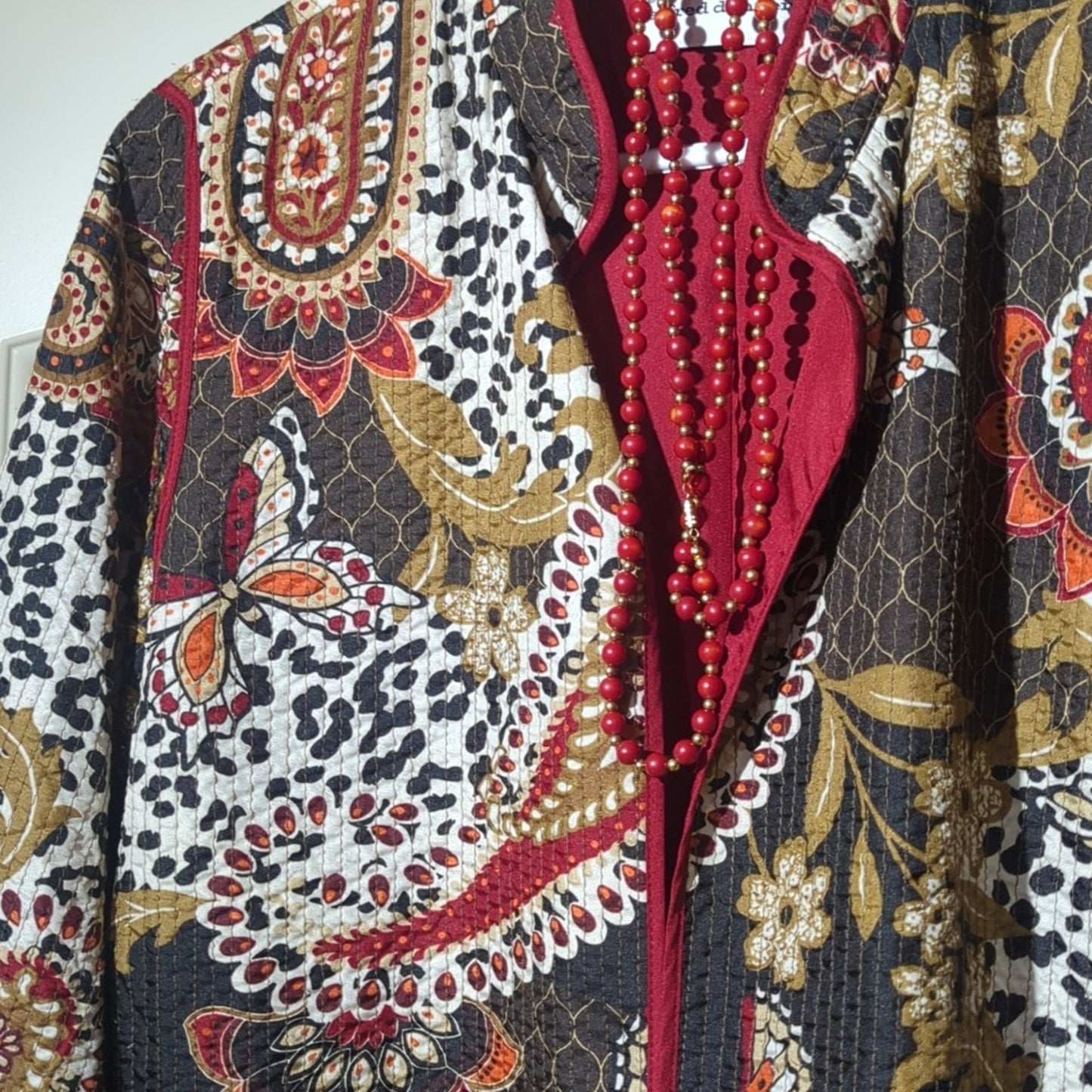 Alfred Dunner Brown/Tan/Red Lightweight Stitched Open Front Jacket Women's Sz 10