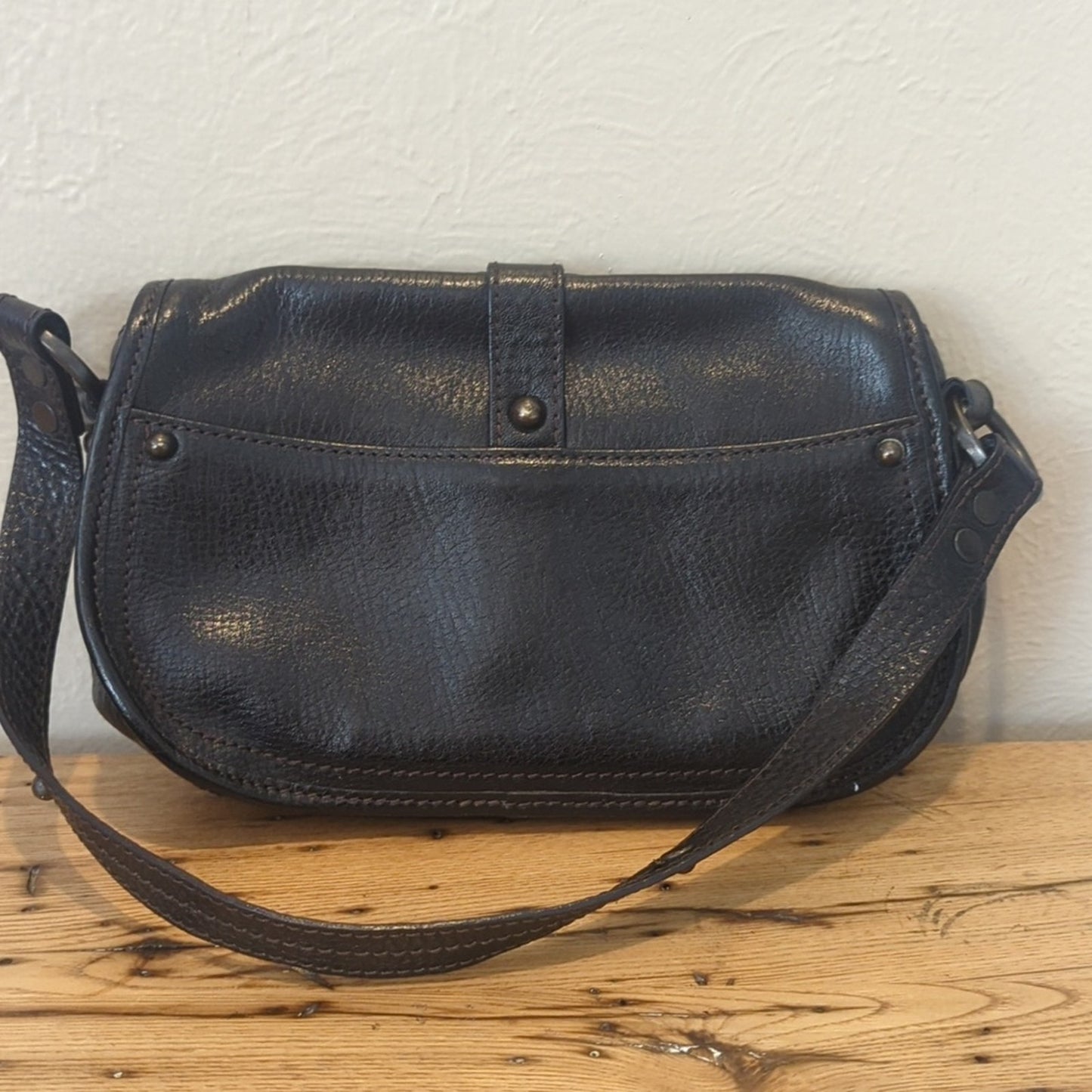 Banana Republic Almost Vintage Black Small Distressed Pebbled Leather Handbag