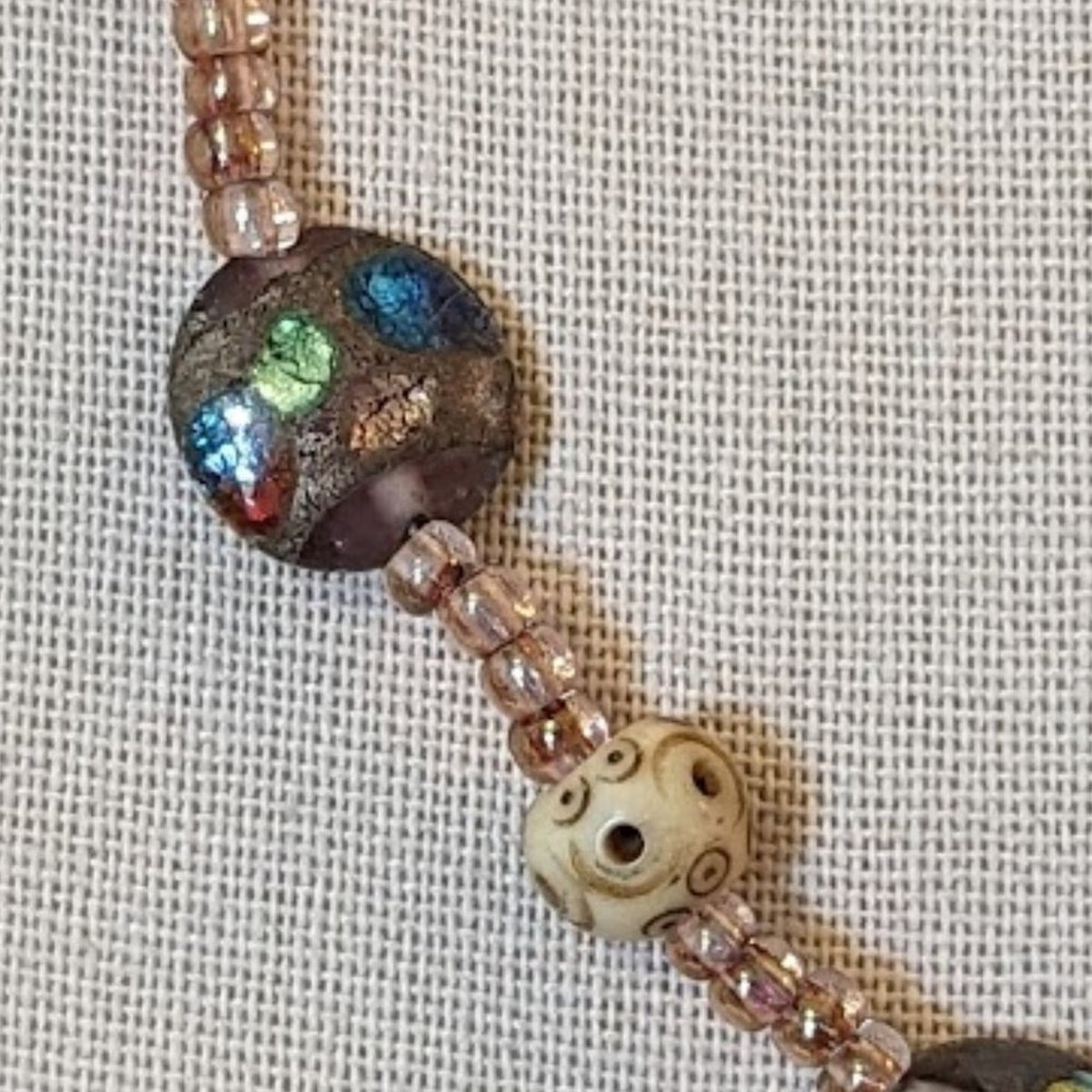 Vtg Murano Glass & Carved Beads With a Hook Clasp 18" Necklace