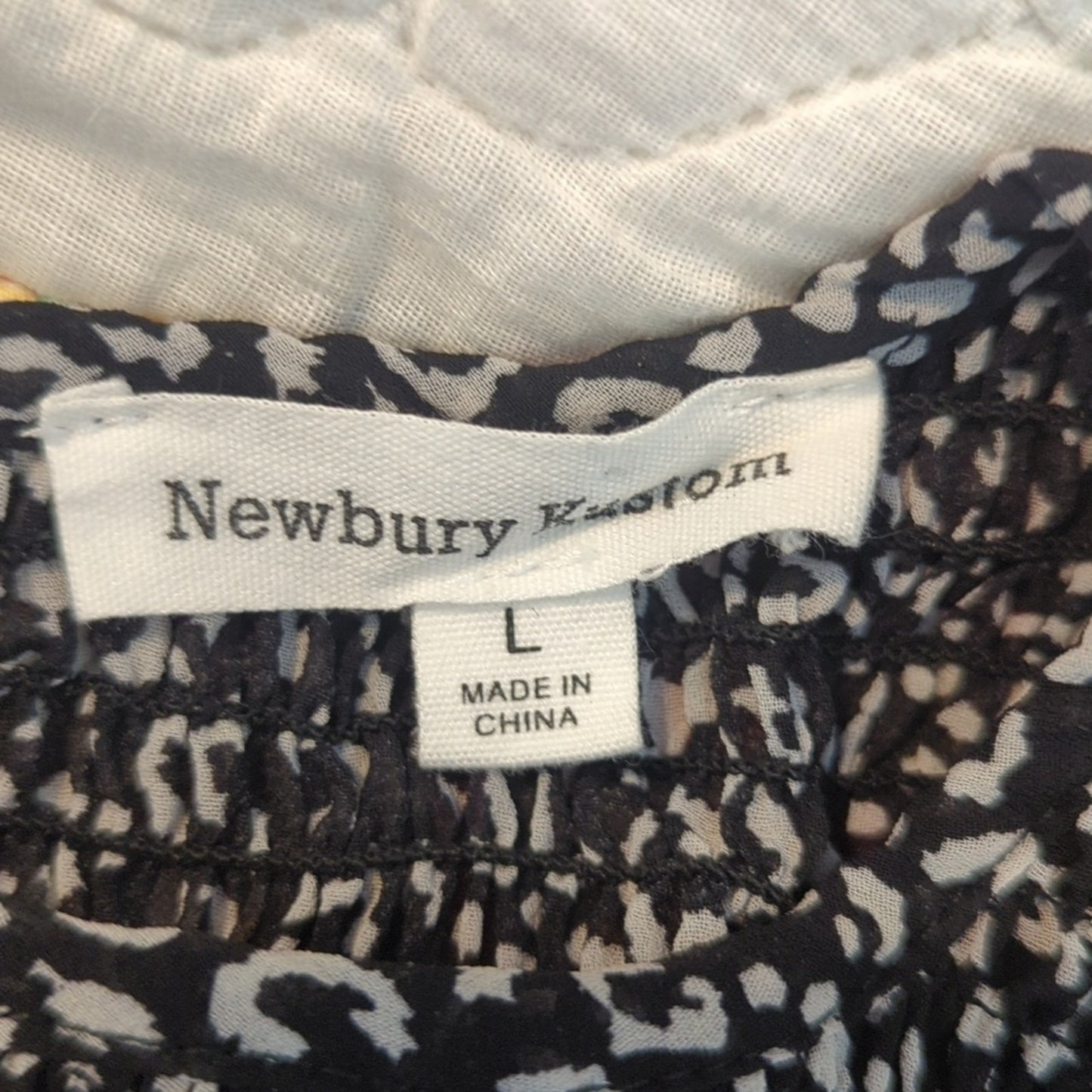 Newbury Kustom Black/White Smocked Tiered Flirty Long Sleeve Dress Women's Sz L
