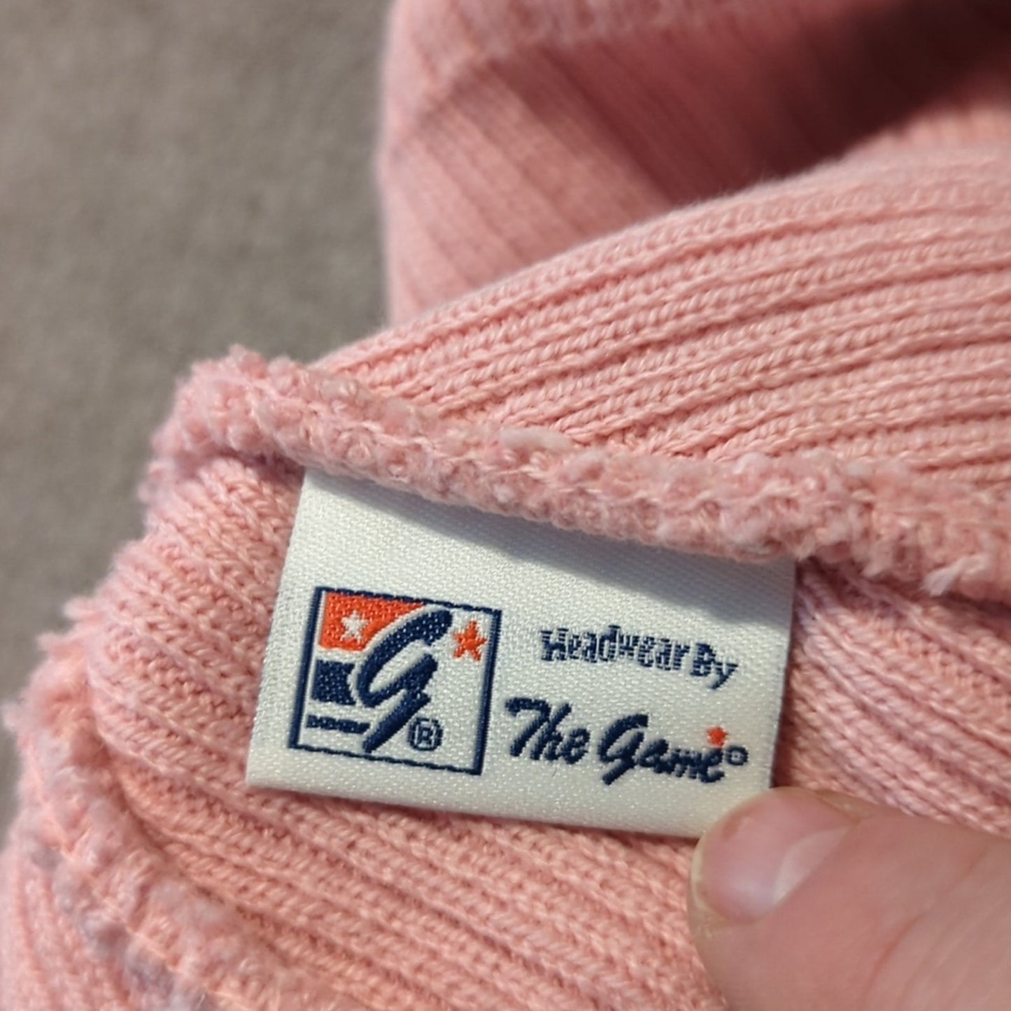 Light Pink Ribbed Gray Striped 'AF' Beanie by The Game