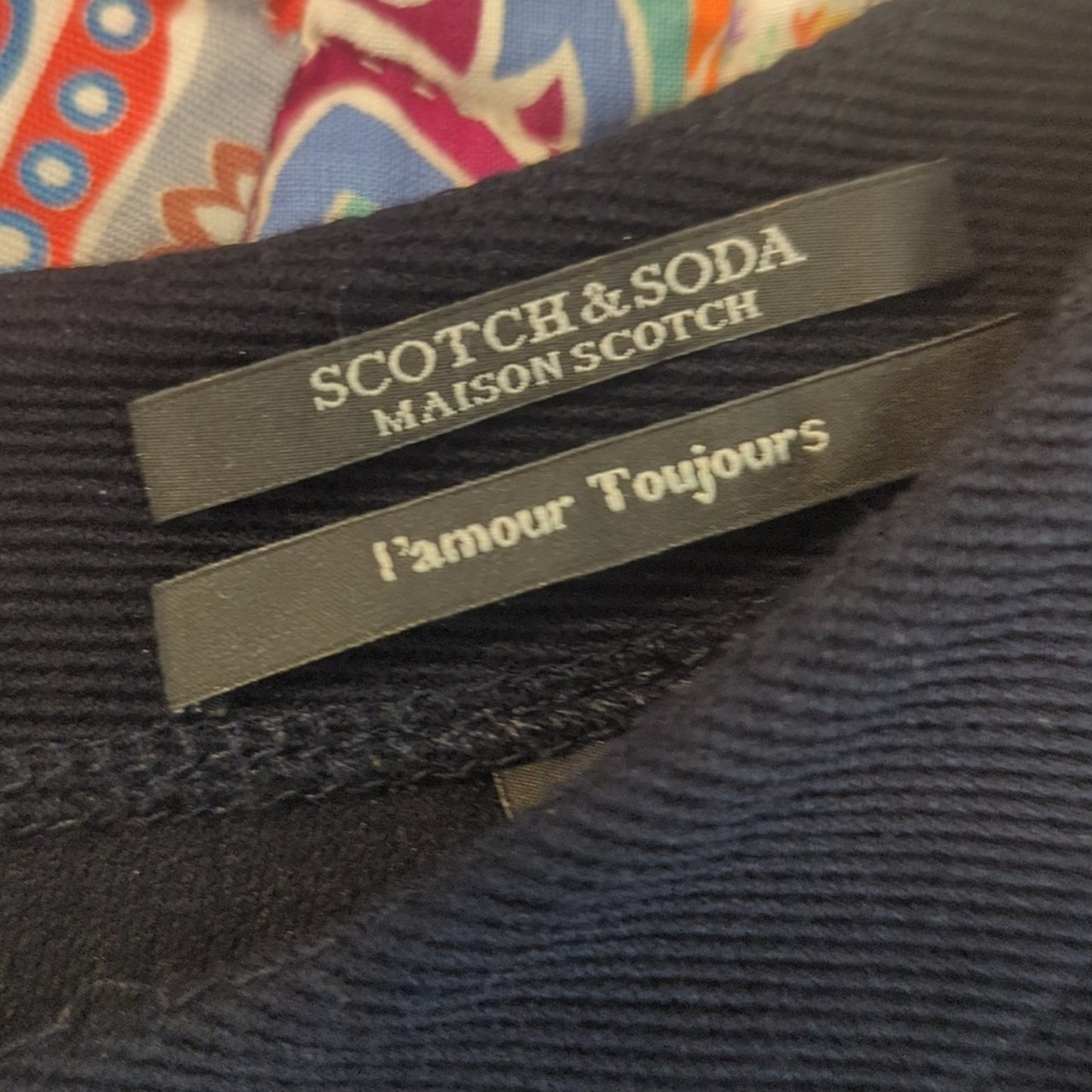 Scotch & Soda Navy Blue Ribbed Long Sleeve Flutter Hem Dress Women's Size S