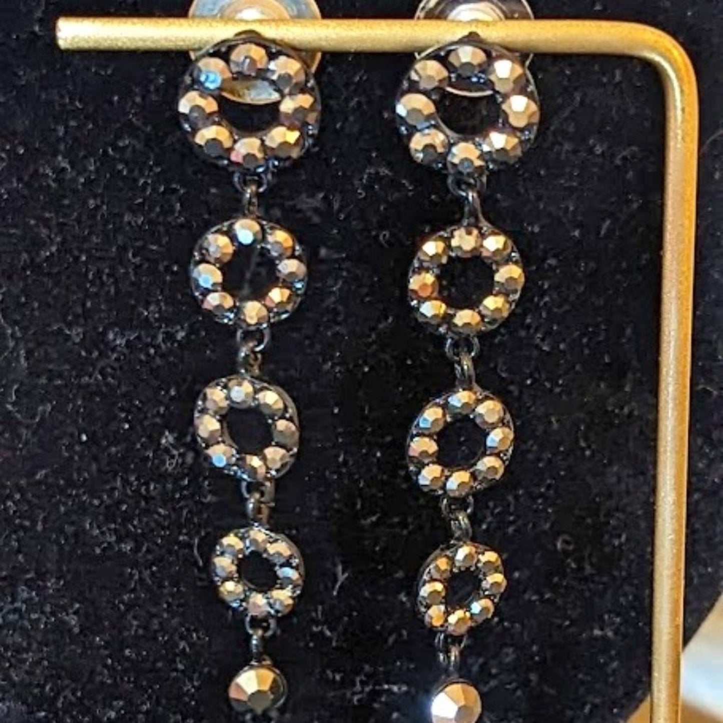 Gun Metal AB Crystal Dangle Post Earrings