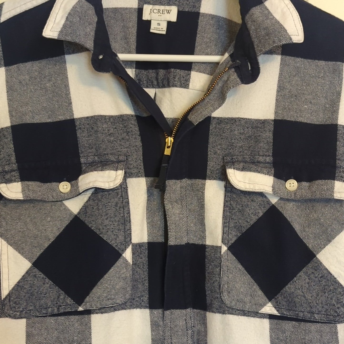 J. Crew Navy Plaid Quarter Zip Flannel Long Sleeve Shirt Women's Size S
