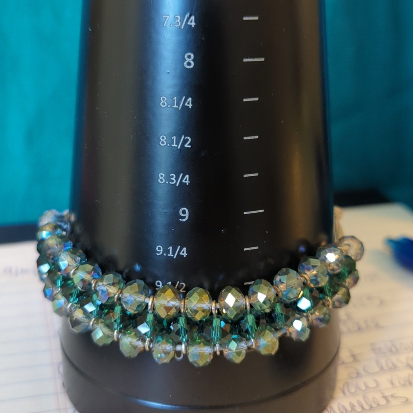 Lot of Three Blue/Green Glass/Crystal Bead Bracelets