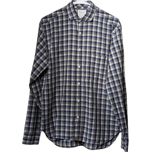 Billy Reid Made in Italy Blue Gray Check Standard Cut Button Up Shirt Mens Sz S