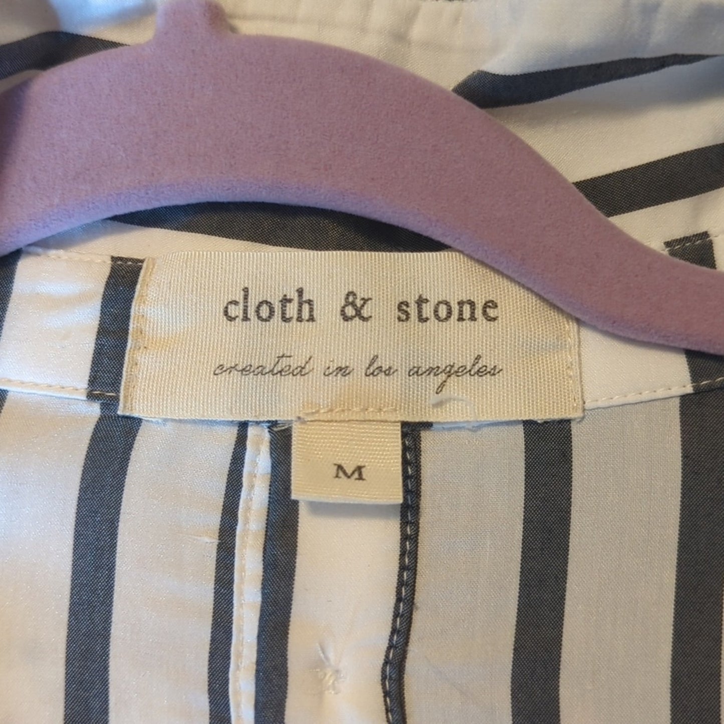 Cloth & Stone Gray Striped Button Up Back Long Sleeve Front Pocket Blouse W Sz M