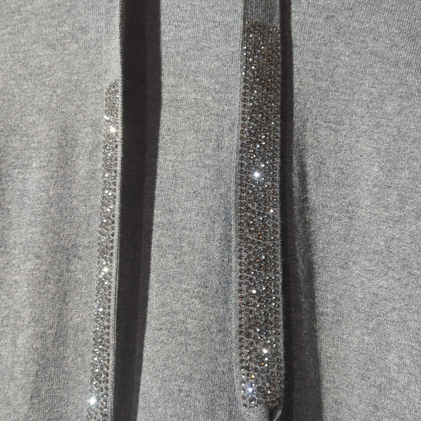 Chico's Zenergy Gray Crystal Studded Tie Hoodie Pocket Sweater Women's Sz 1 (M)