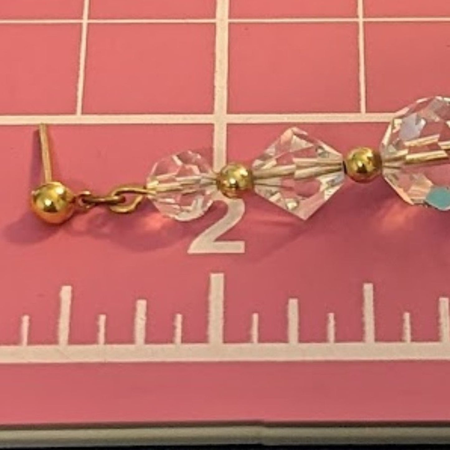 Three Glass Crystal Bead Dangle Earrings with Gold Tone Stud
