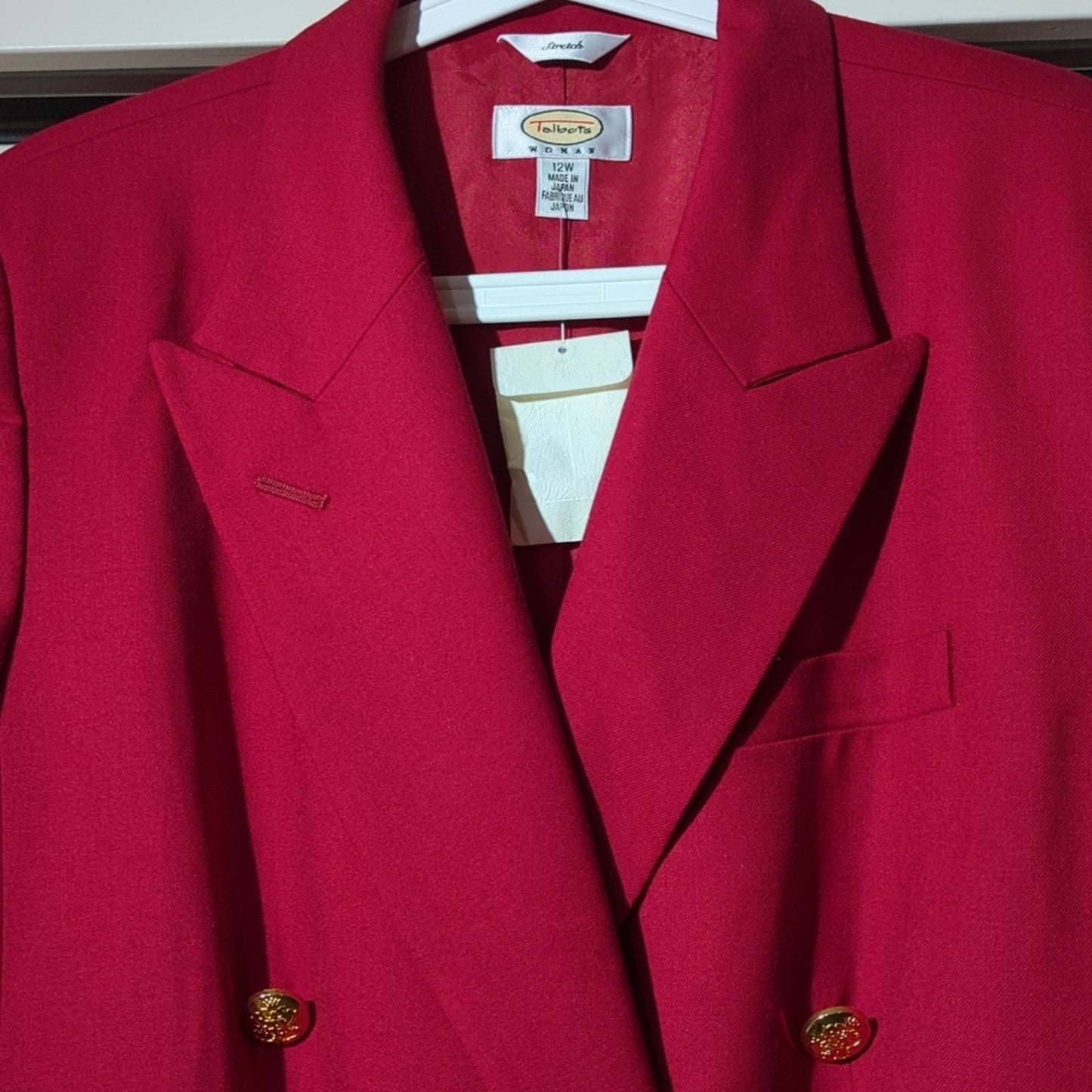 Talbots Red Wool Double Breasted Gold Button Vintage Blazer Women's Plus Sz 12W