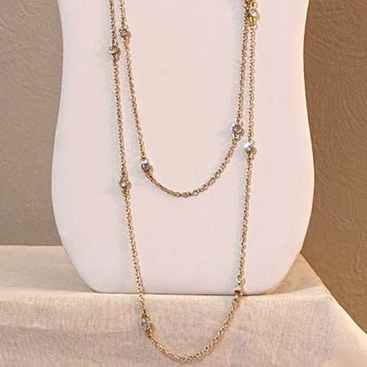 Two Strand Gold Tone Chain with Bezel Set Rhinestone Stations