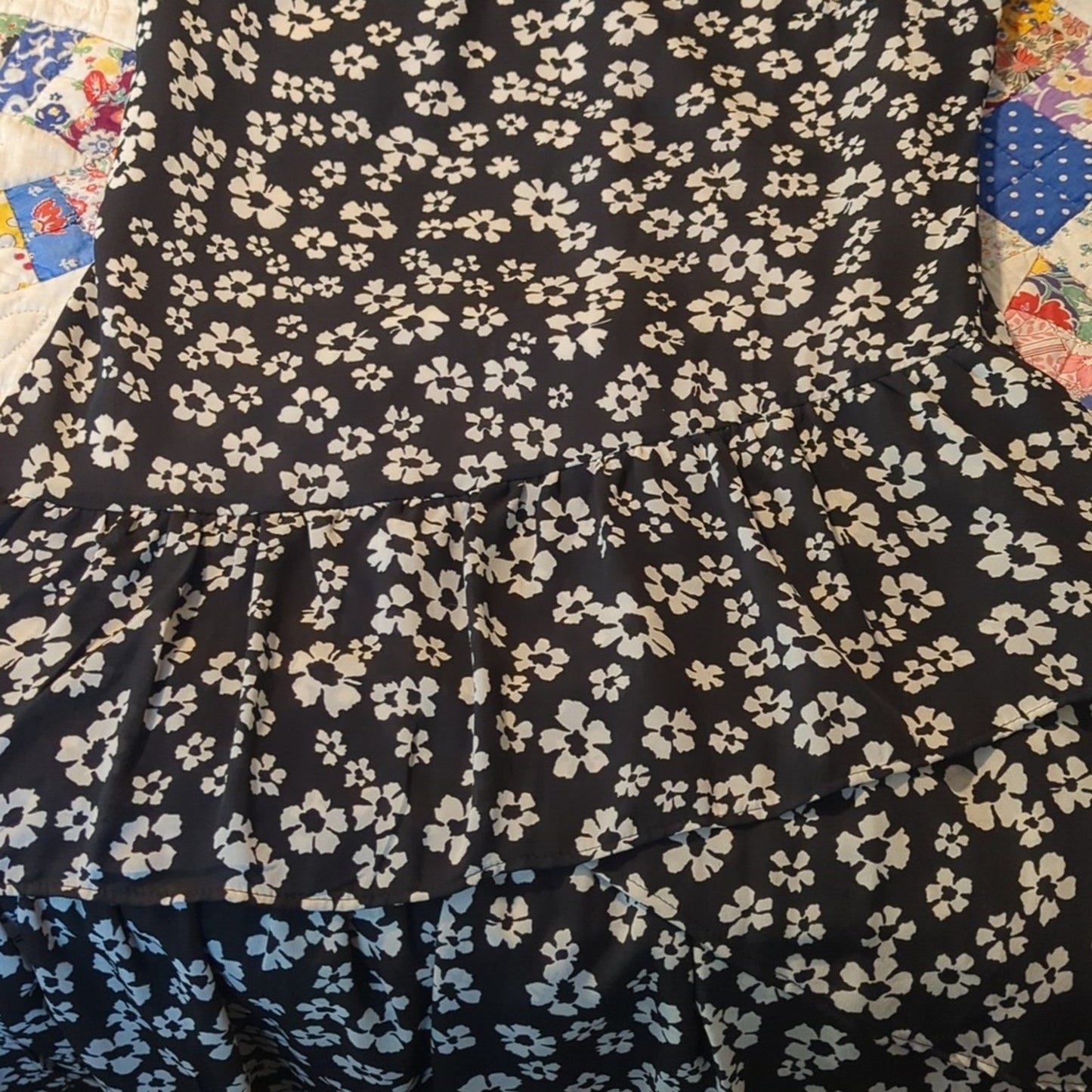 Who What Wear Black Floral Tiered Ruffled High Low Dress Women's Size S