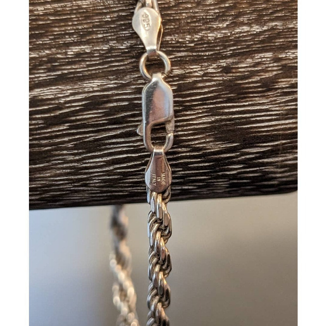 Vintage Italian 925 Sterling 4mm Rope Bracelet w/ Lobster Claw Clasp 6.75"