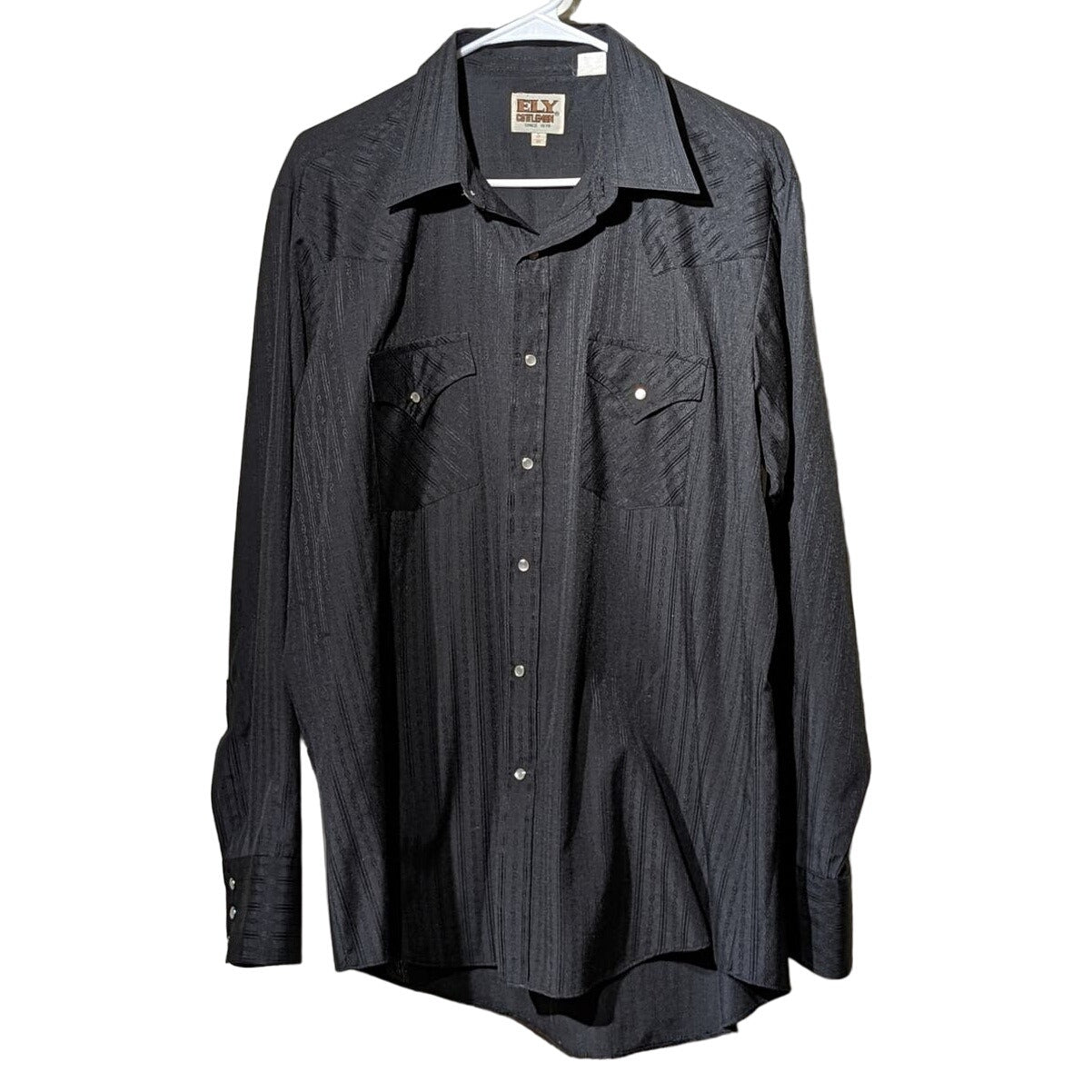 Ely Cattleman Vintage Black Pearl Snap Western Shirt Mens Sz 17-35