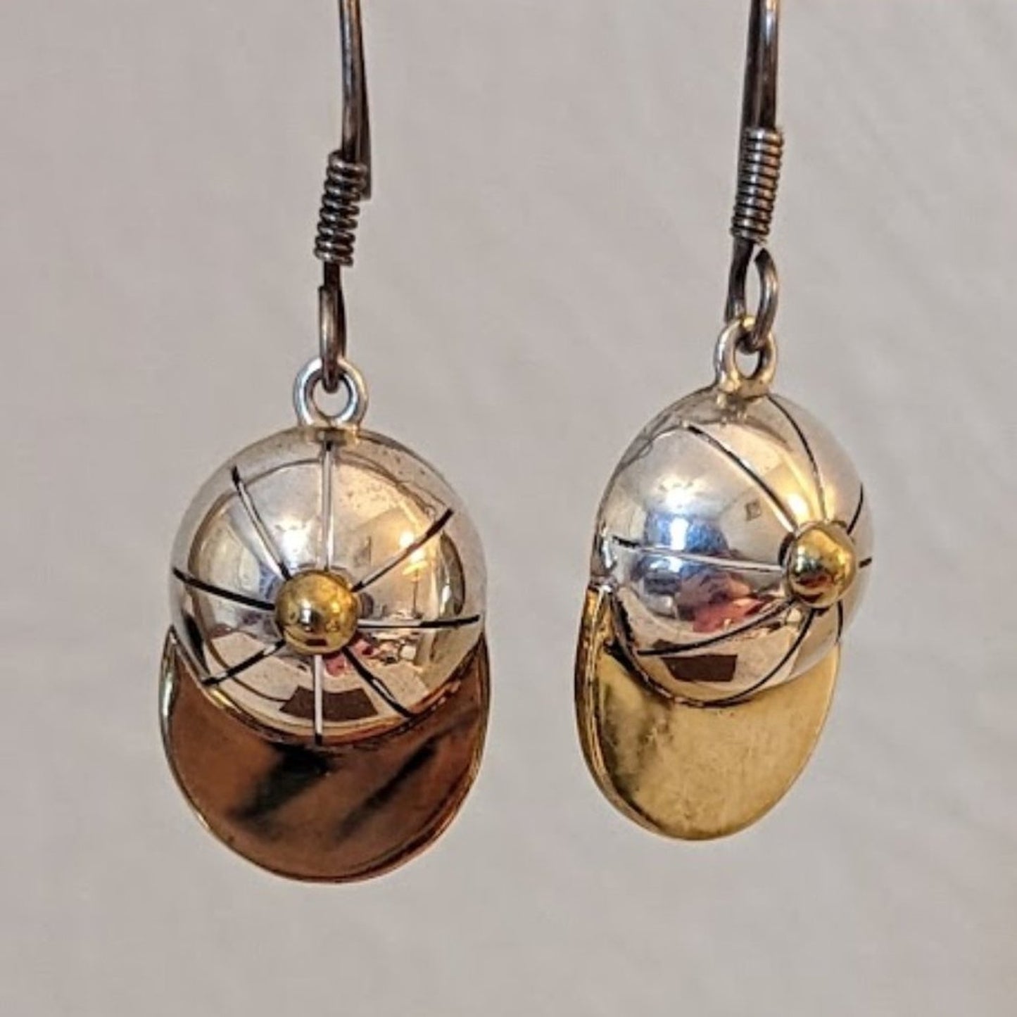 Two Tone Metal Dangling Baseball/Jockey Cap Earrings