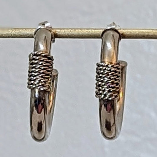 Vintage Silver Tone Hoop Earrings with Rope Design