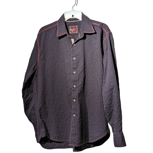 EQ Equilibrio Brown Orange Topstitch Cream Placket Button Up Shirt Mens XL