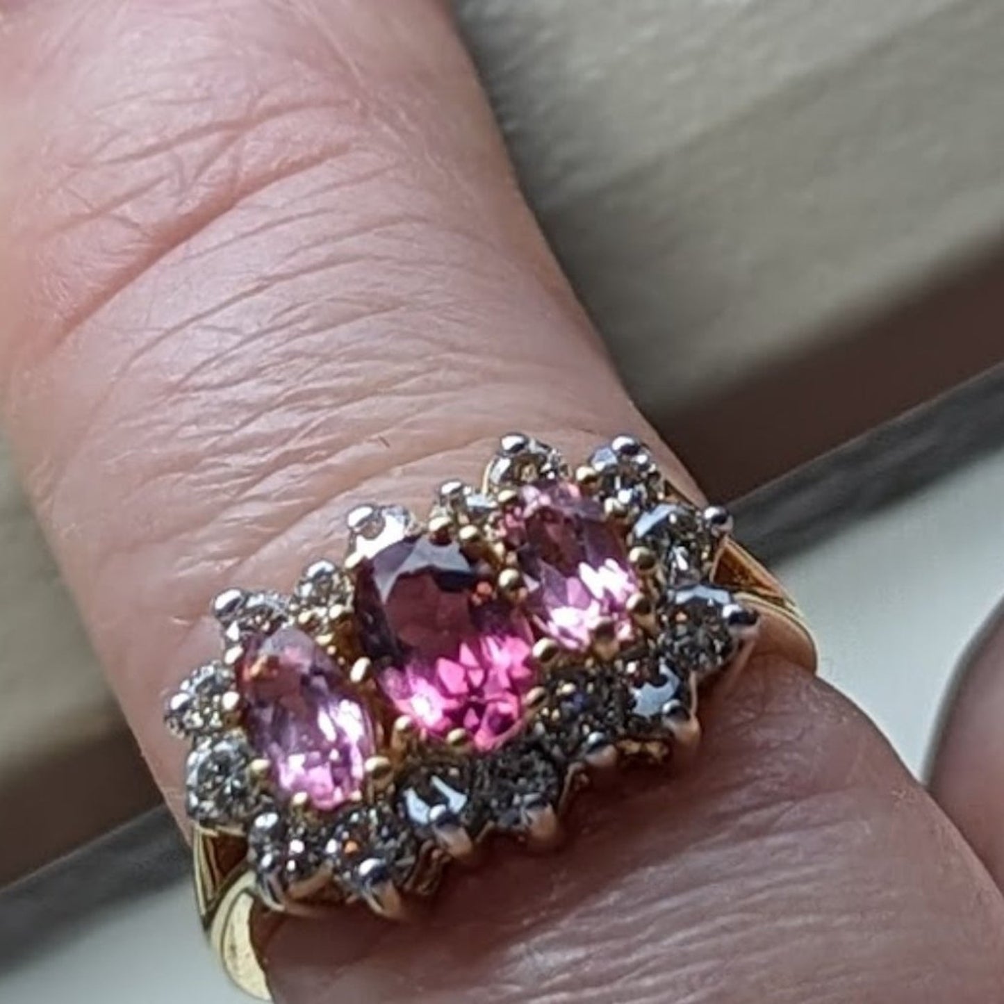 18k Pink Tourmaline and Diamond Ring Sz 5.25-5.50