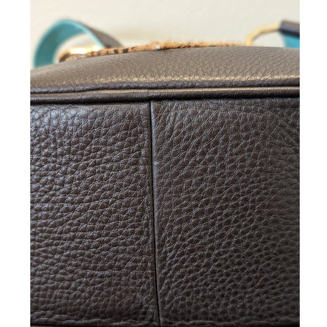 Sweet Tooth Brown Pebbled Grain Cheetah Heart Satchel Handbag