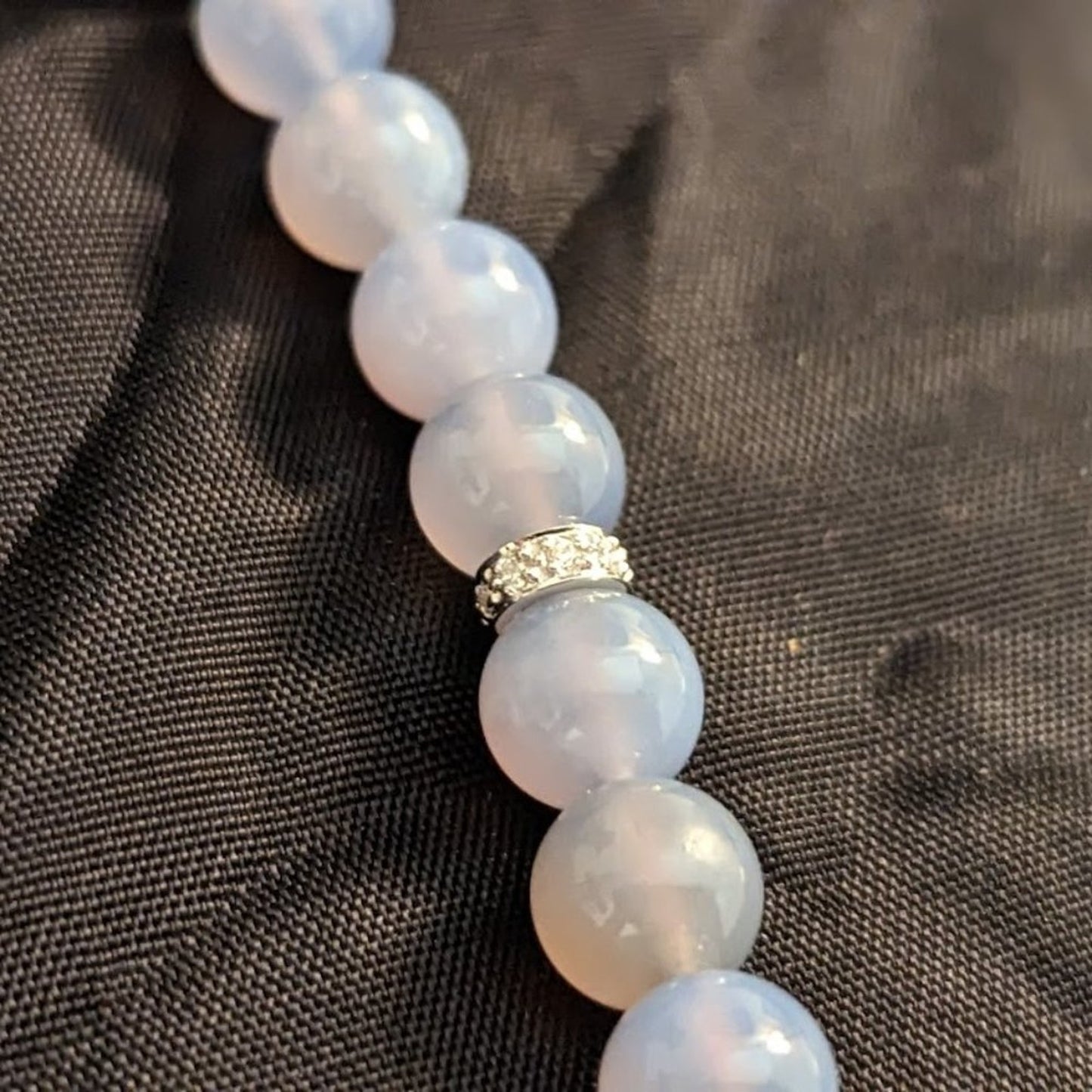 Vintage Genuine 14k White Gold and Diamond Chalcedony Bead 17.5" Necklace