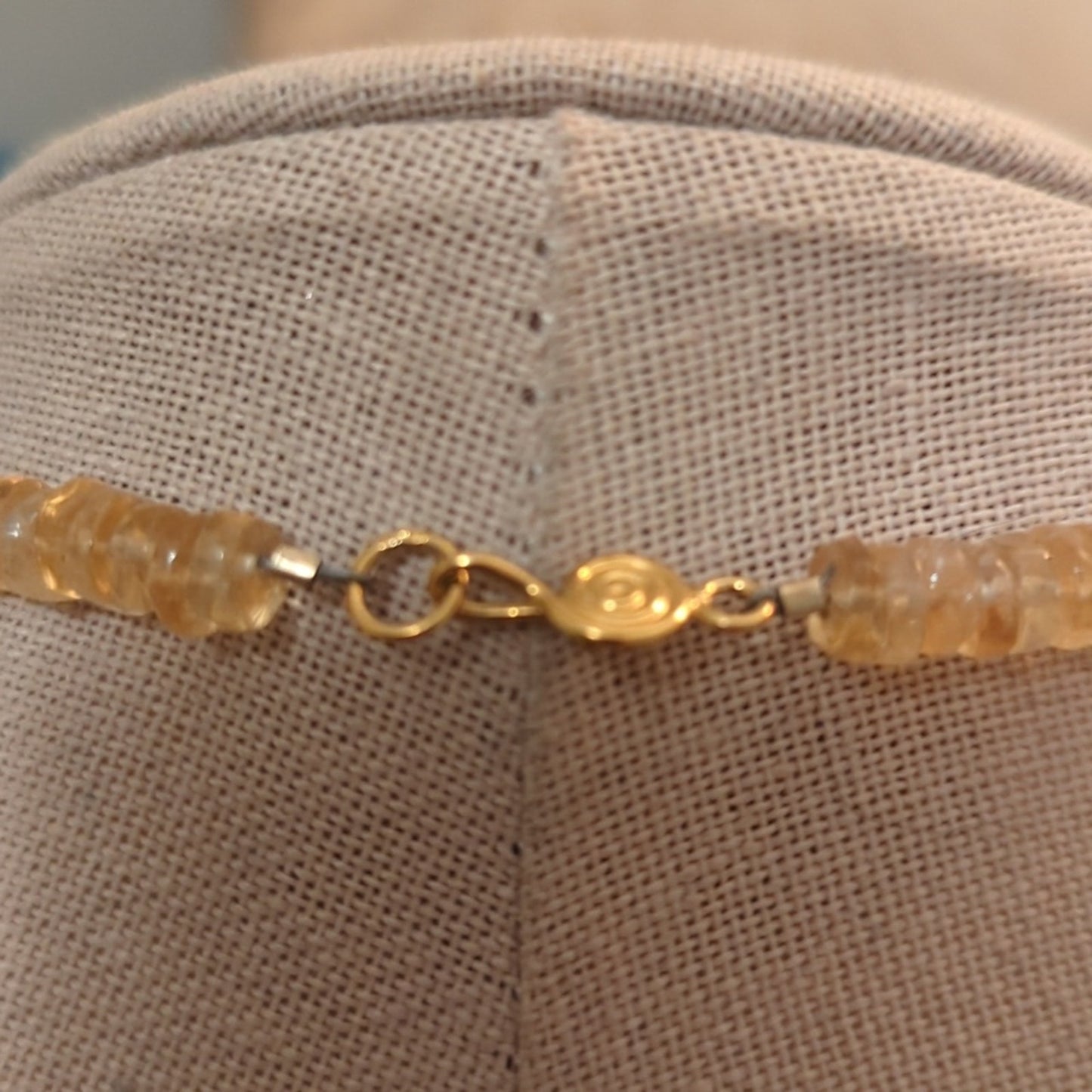 Genuine Citrine Bead Chain & Gold Tone Cross Pendant W/ Hook Closure